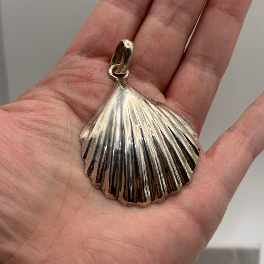 Taxco Mexico 925 Sterling Silver Shell Pendant Large Vintage Scallop Nautical